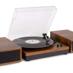 Fenton Plattenspieler Set RP165B Braun - Hochwertiger Plattenspieler mit integriertem Lautsprecher