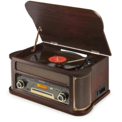 Fenton Plattenspieler Memphis Vintage Dunkelbraun - Hochwertiger Vinyl-Player mit Retro-Design